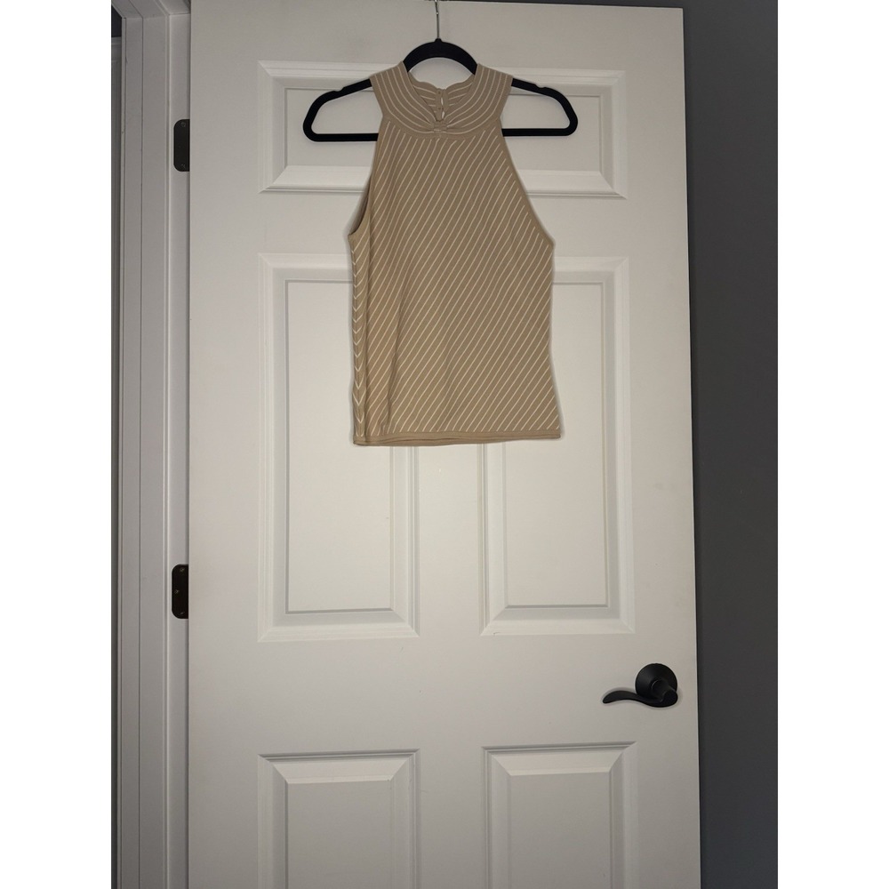 Cyrus High Neck Tan White Stripe Tank Top Large